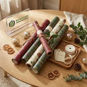 Bedruckte dekorative Geschenkpapierrollen mit festlichem botanischen Muster für Geschenkverpackungen, individuelles Design verfügbar