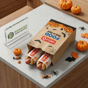 Sacchetti di Carta Alimentare Usa e Getta Kraft con Motivo di Zucca di Halloween e Ragnatela, Stampa Logo Personalizzata Disponibile