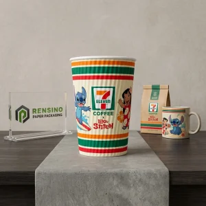 Colorful Paper Mug with Printed 7-Eleven Logo and Cartoon Characters, Suitable for Gift, Food, or Retail Packaging, OEM/ODM Service Available