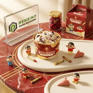Taza de embalaje de helado de papel rojo con impresión de personaje de dibujos animados para embalaje de alimentos, impresión de logo personalizada disponible