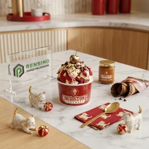Красная бумажная чашка для мороженого с напечатанным логотипом Cold Stone Creamery, подходит для упаковки продуктов питания, доступна печать индивидуального логотипа