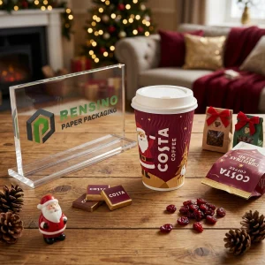 Tazza di caffè in carta rossa con design di Babbo Natale, adatta per regali e imballaggi al dettaglio