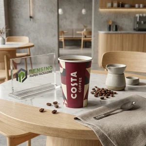 Tazza di Carta Rossa con Logo Costa Coffee, Adatta per Bevande Calde, Design Personalizzato Disponibile
