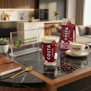 Costa Coffee Paper Cup with Printed Logo and Graphic Pattern, Suitable for Coffee or Beverage Packaging, OEM/ODM Service Available