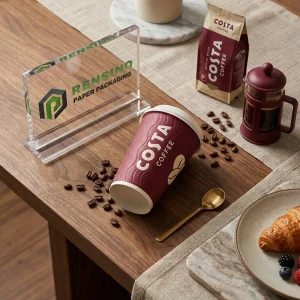 Tazza di carta rossa con logo del caffè, adatta per imballaggio di caffè e uso regalo