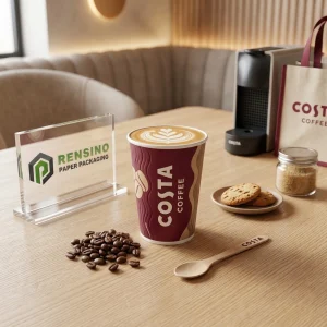 Tazza di Caffè di Carta Marrone con Motivo a Onde e Stampa Logo Personalizzata, Servizio OEM/ODM