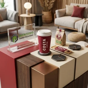 Tazza di caffè in carta rossa con struttura rigida, adatta per imballaggio di bevande, design personalizzato disponibile