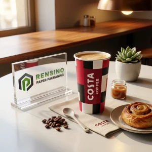 빨간색, 검은색 및 흰색 종이 커피 컵에 인쇄된 “COSTA COFFEE” 텍스트, 음료 포장에 적합, OEM/ODM 서비스 가능