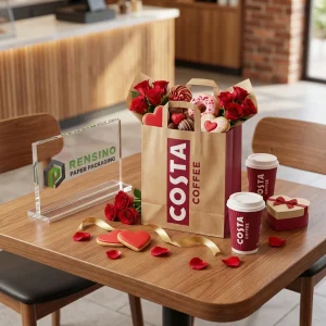 Braune Einweg-Papiertragetaschen mit bedrucktem “COSTA COFFEE”-Text, individuelles Design verfügbar