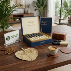 Emballage en Tube en Papier Bleu Marine avec Logo et Motif Dorés, Convient pour l'Emballage de Cadeaux, de Tabac ou de Cosmétiques, Design Personnalisé Disponible