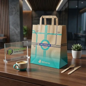 Sacola de Papel Kraft com Impressão Deliveroo e Padrão de Mapa, Adequada para Presentes, Varejo, Alimentos ou Embalagem de Cosméticos, Serviço OEM/ODM Disponível