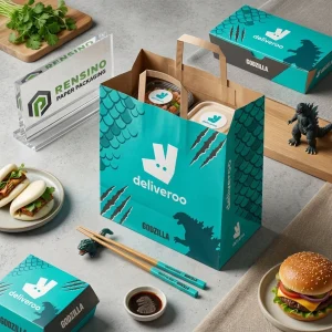 Sacola de Papel Turquesa com Padrão de Godzilla e Monstro, Adequada para Embalagem de Presentes, Varejo, Alimentos ou Cosméticos, Serviço OEM/ODM Disponível