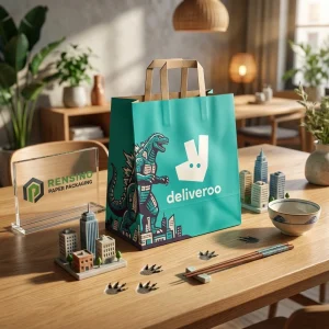 Busta di Carta Turchese con Dinosauro Cartone e Logo di Consegna, Adatta per Regali, Vendita al Dettaglio, Imballaggio Alimentare o Cosmetico, Servizio OEM/ODM Disponibile