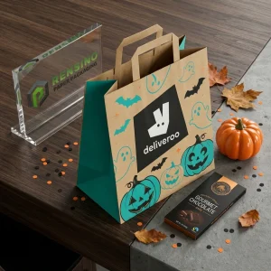 Sacchetto regalo in carta stampata con illustrazioni e logo a tema Halloween, adatto per regali, vendita al dettaglio o imballaggi alimentari. Design personalizzato supportato con servizio di produzione OEM/ODM.