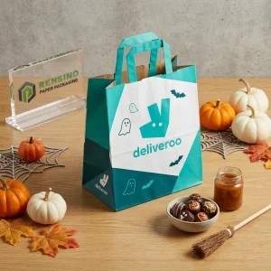 Borsa di Carta Turchese con Motivo Fantasma e Pipistrello, Adatta per Imballaggio Regalo, Vendita al Dettaglio, Alimentare, Cosmetico o Gioielli, Servizio OEM/ODM Disponibile