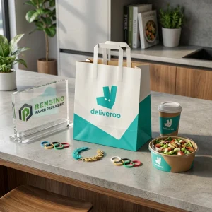 Sacola de Papel Branca e Azul com Alça e Logo, Adequada para Embalagem de Presentes, Varejo, Alimentos ou Cosméticos, Design Personalizado Disponível