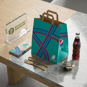 Sacchetto di carta teal e blu con manico, adatto per regali, al dettaglio, cibo o imballaggio cosmetico, servizio OEM/ODM disponibile