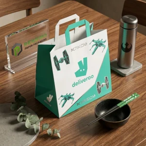Borsa di carta turchese e bianca con stampa a tema Star Wars, adatta per regali, vendita al dettaglio o imballaggio alimentare, design personalizzato disponibile