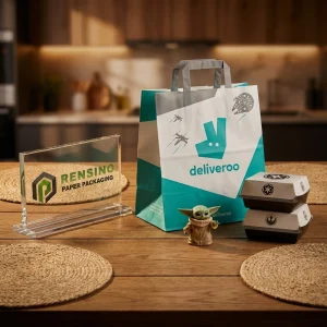Sacchetto di carta stampato con manico e logo, adatto per imballaggi di regali, vendita al dettaglio o alimenti, servizio OEM/ODM disponibile