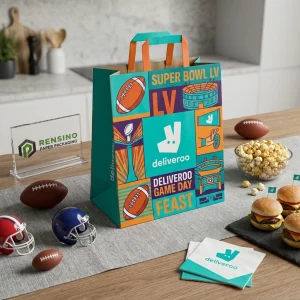 Sacola de Papel Colorida para Presentes com Logotipos Impressos e Padrão Temático de Esportes, Adequada para Presentes, Varejo ou Embalagem de Alimentos, Design Personalizado Disponível