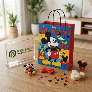 Sacchetto di carta stampato blu e rosso Disney con motivo di cartoni animati di Topolino, adatto per imballaggio regalo o al dettaglio, stampa logo personalizzata disponibile