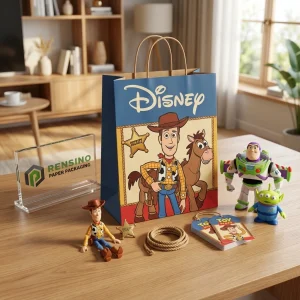Sacchetto di carta blu Disney con personaggi di Toy Story stampati, adatto per imballaggio regalo, stampa logo personalizzata disponibile