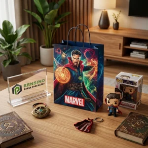 Borsa di carta blu Marvel con illustrazione di Doctor Strange per imballaggio regalo o al dettaglio, stampa logo personalizzata disponibile