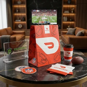 Sacchetto in carta rossa con motivo NFL e football, adatto per regali, cibo o imballaggio al dettaglio, servizio OEM/ODM disponibile