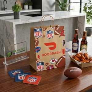 Sacola de Papel Kraft com Padrão da NFL e Futebol, Adequada para Presente, Varejo, Alimentos ou Embalagem Promocional, Design Personalizado Disponível