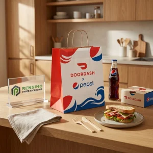 Sacchetto regalo in carta rosso e bianco con logo Pepsi e motivo a onda, adatto per imballaggio di cibo, vendita al dettaglio o regali, servizio OEM/ODM disponibile