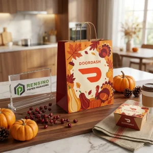 Autumn-themed Paper Gift Bag with Printed Logo and Illustration, Suitable for Gift, Retail, Food, or Cosmetic Packaging, OEM/ODM Service Available