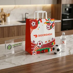 Sacchetti di Carta per Asporto Stampati con design a tema calcistico, adatti per regali, vendita al dettaglio, alimenti o imballaggio cosmetico, Servizio OEM/ODM Disponibile