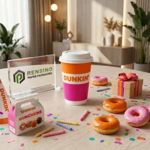 नारंगी और गुलाबी डिस्पोजेबल पेपर कप प्रिंटेड “DUNKIN'” टेक्स्ट के साथ, कस्टम डिज़ाइन उपलब्ध