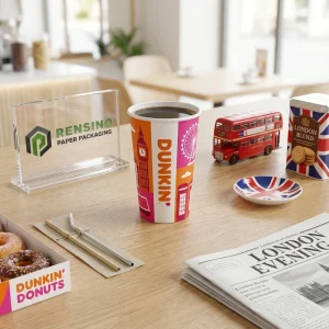 Dunkin’ Coffee Cup with London Landmark and Union Jack Pattern, Custom Design Available