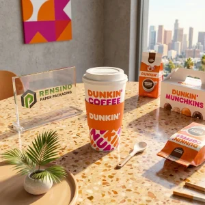 Dunkin’ Coffee Paper Cup with Colorful Logo, Suitable for Beverage and Retail Packaging