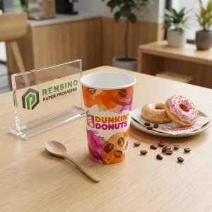 Bicchiere di carta colorato con motivo di chicchi di caffè, adatto per bevande, regali o imballaggio al dettaglio, fabbrica con attrezzature avanzate