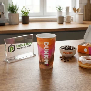 Colorful Printed Paper Cup with Dunkin’ Text, Suitable for Beverage Packaging, Custom Design Available