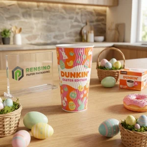 Bicchiere di Carta Colorato con Pattern di Pasqua e Logo Stampato