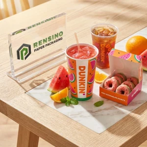 Bedruckte Pappverpackungsbox für Lebensmittel mit Wassermelonenmuster und Donuts, geeignet für Lebensmittel- oder Getränkepackungen, OEM/ODM-Service verfügbar
