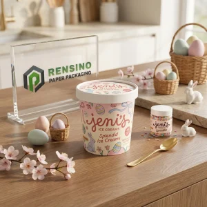 Pastel Pink Paper Ice Cream Packaging with Easter Egg and Bunny Illustrations, Suitable for Food Packaging, Custom Design Available