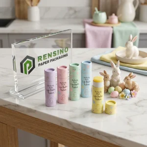 Pastel Colored Paper Lip Balm Tube Packaging with Floral and Easter Egg Pattern, Suitable for Cosmetic or Gift Use, OEM/ODM Service Available