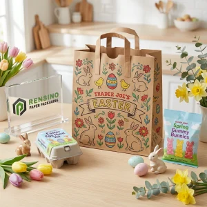 Kraftpapier Ostergeschenkbeutel mit Hasen- und Eiermuster, individuelle Gestaltung verfügbar