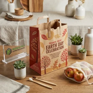 Kraftpapierbeutel mit Herbstblattmuster, geeignet für Geschenke, Einzelhandel oder Präsentation, anpassbar mit Logo