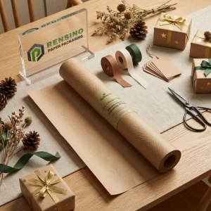 Rotolo di imballaggio regalo in carta Kraft con design ecologico, adatto per imballaggio regalo, al dettaglio o alimentare, servizio OEM/ODM disponibile