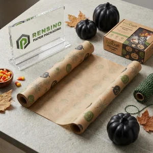 Kraft Bedrucktes Fettbeständiges Papier mit Halloween-Kürbis und Spinnennetz-Muster, Geeignet für Lebensmittelverpackungen, Individuelles Design verfügbar