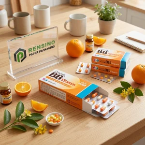 Boîte d'emballage en papier imprimée avec des comprimés de médicaments colorés, adaptée pour l'emballage pharmaceutique ou de suppléments, service OEM/ODM disponible