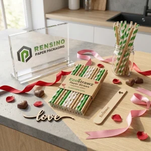 Grüne und Kraft bedruckte Papierstrohhalme mit dekorativem Display-Design für Getränke