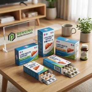 صندوق ورقي أزرق مع تعبئة لدعم صحة الكبد، مناسب لتعبئة الطعام أو المكملات، خدمة OEM/ODM متاحة