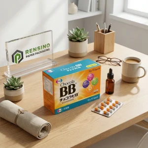 Boîte d'emballage en papier imprimée avec un branding coloré et un motif de capsule, adaptée pour les cadeaux, les aliments ou l'emballage de vente au détail. Design personnalisé pris en charge avec service OEM/ODM.