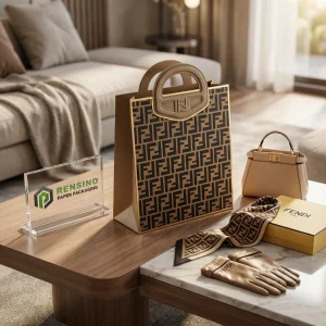 Bolsa de Papel con Patrón Fendi Beige y Negra con Asas, Adecuada para Regalos, Venta al por Menor o Empaque de Accesorios de Moda, Impresión de Logo Personalizado Disponible